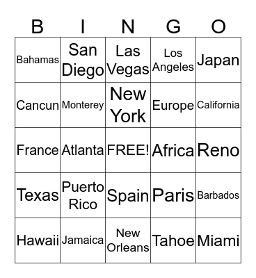 Vacation Time @ Russell City Bingo Card