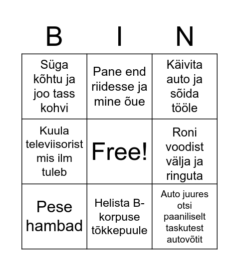 Tegevus mida võiks teha pühapäeval Bingo Card