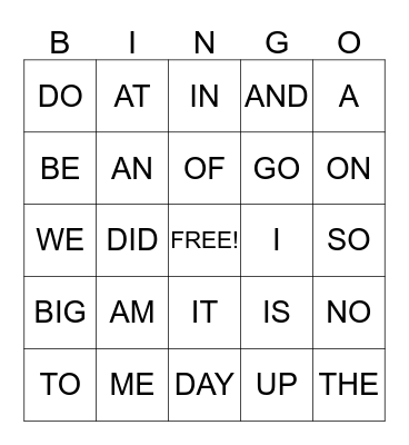 GRADE ONE SIGHT WORDS BINGO Card