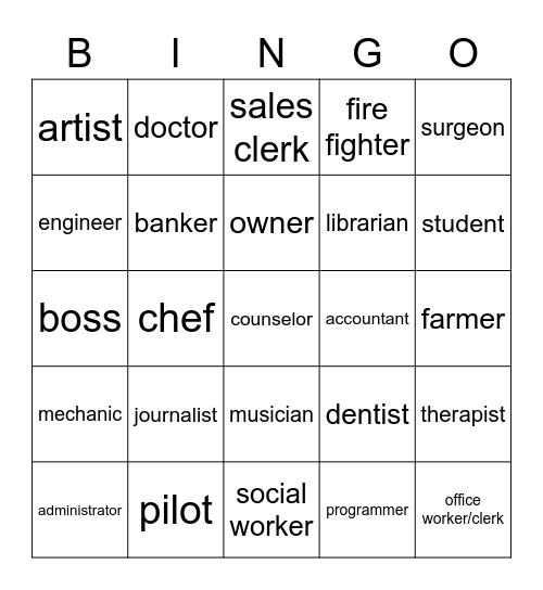 Las Carreras: just jobs Bingo Card