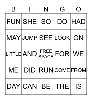 GRADE ONE SIGHT WORDS BINGO - 2 Bingo Card