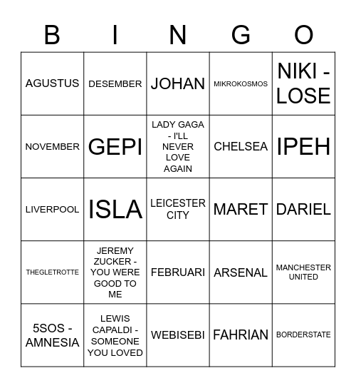 PUNYA ORIN Bingo Card