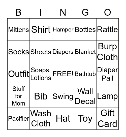 Kat's Baby Shower Bingo Card