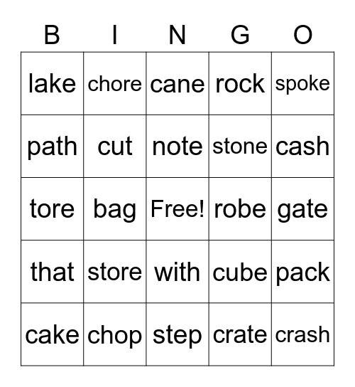 CVC and CVCe Words Bingo Card