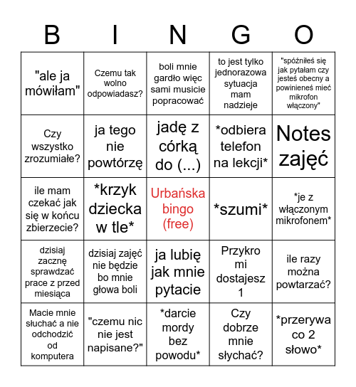 Urbańska bingo Card