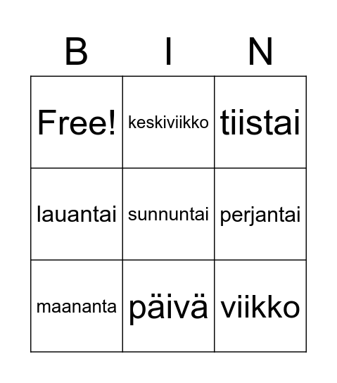 viikko Bingo Card