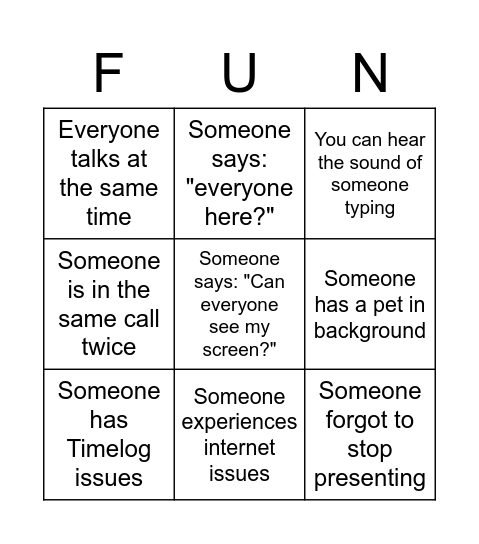 Funday Bingo Ultimate Edition Bingo Card