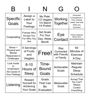 Resiliency Bingo Card