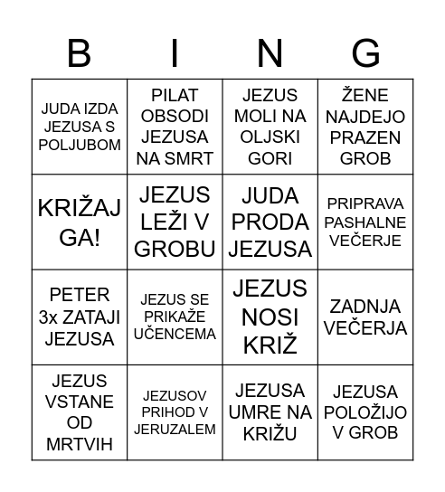 VELIKI TEDEN Bingo Card