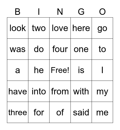 POPCORN WORD Bingo Card