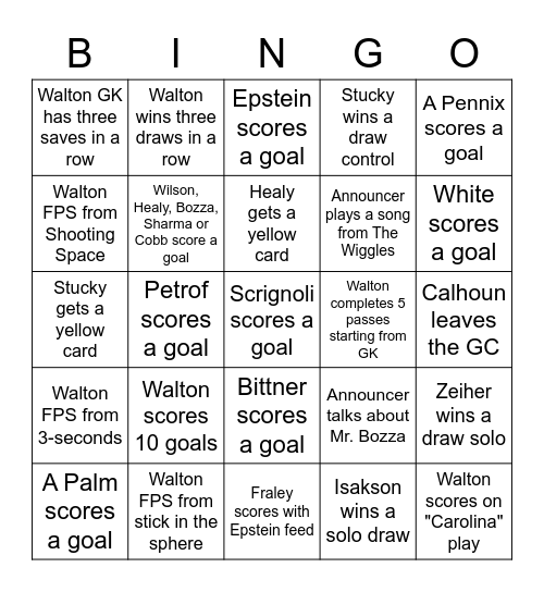 Walton Lacrosse Bingo Card