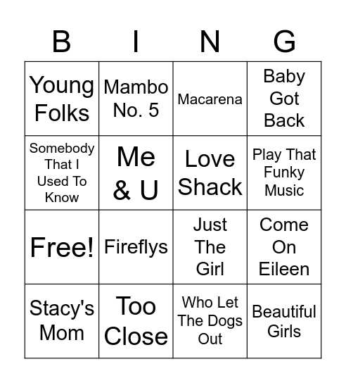 One Hit Wonders Bingo Card