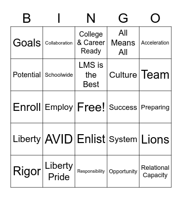 Liberty Lions Bingo Card
