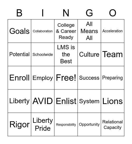 Liberty Lions Bingo Card