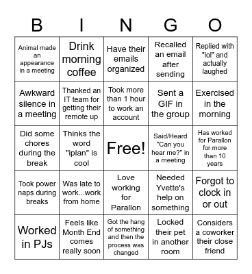 Net AR Bingo Card