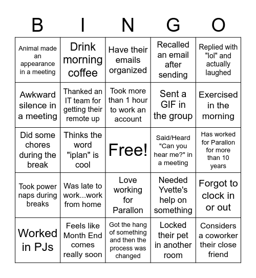 Net AR Bingo Card