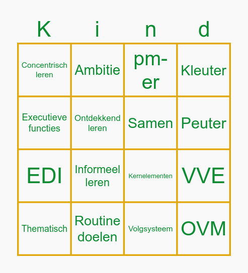 Het jonge kind Bingo Card