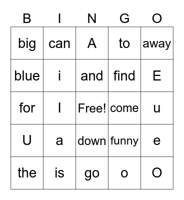 Sight Word Bingo Card
