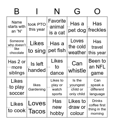 Get To Know You Bingo Card