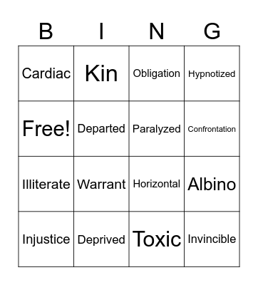 Vocabulary 9 Bingo Card