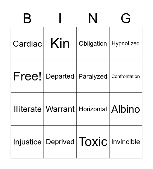 Vocabulary 9 Bingo Card