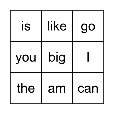 Sight Words Bingo Card