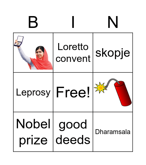 Mother Teresa Bingo Card