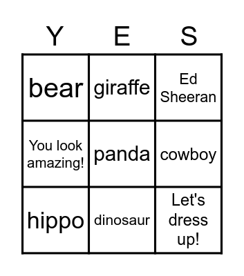 Let's dress up! Bingo Card