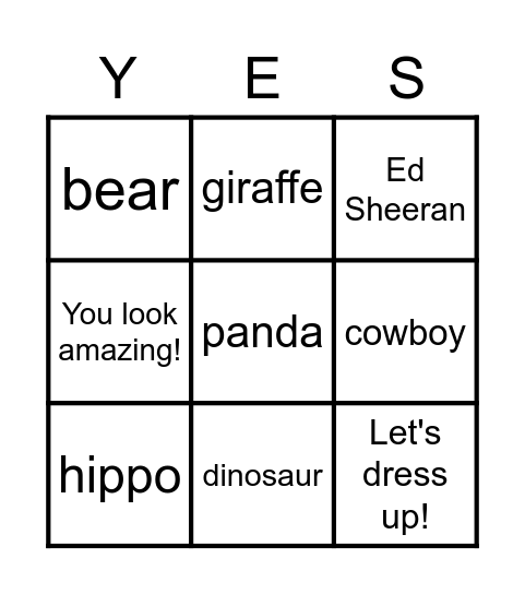 Let's dress up! Bingo Card