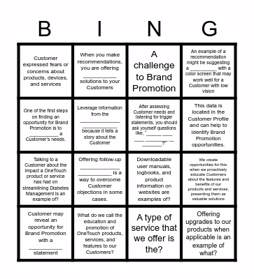 LIFESCAN BRAND PROMOTION BINGO Card