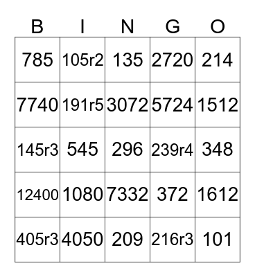 Multiplication & Division Bingo Card