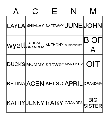 Untitled Bingo Card