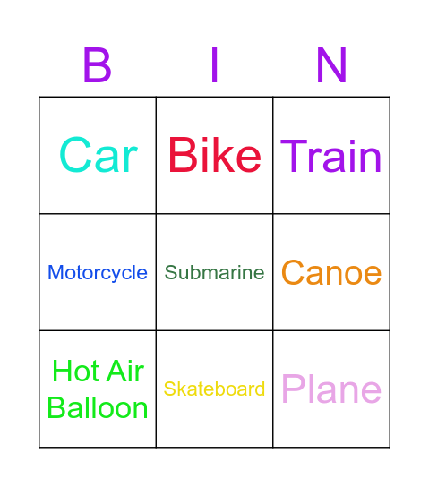 Transpo Bingo! Bingo Card