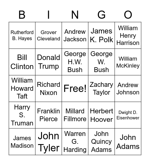 President Bingo Card