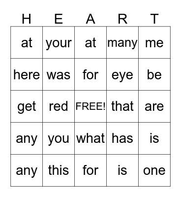 Valentine's Day Bingo Card