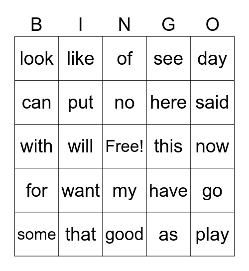 Sight words! Bingo Card