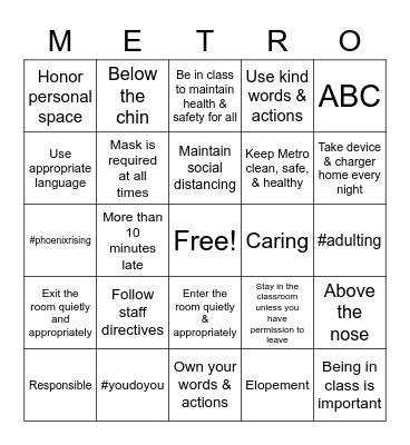 #phoenixrising Bingo Card