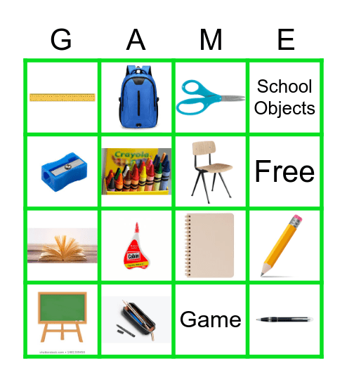 School Objects Bingo Card