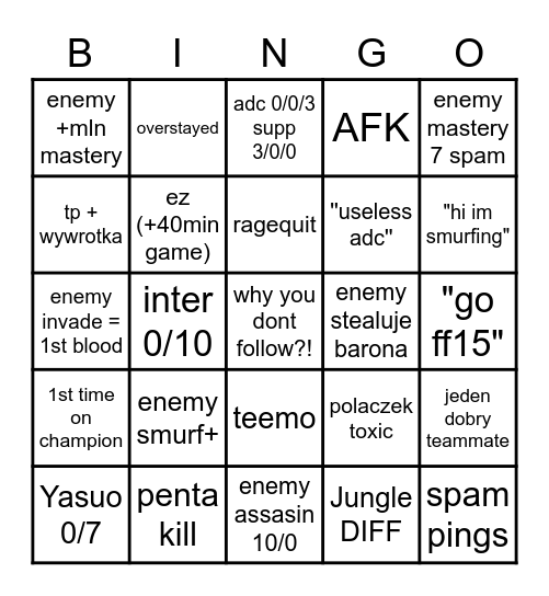 Endruar League of Legends Bingo Card