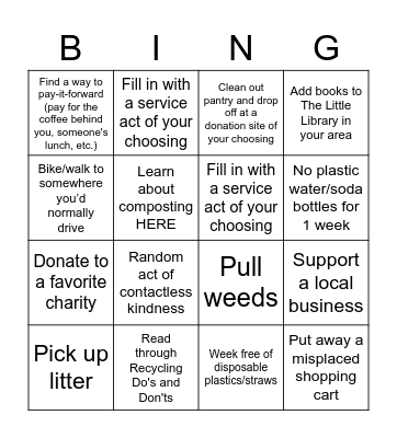 Global Service Month BINGO Card