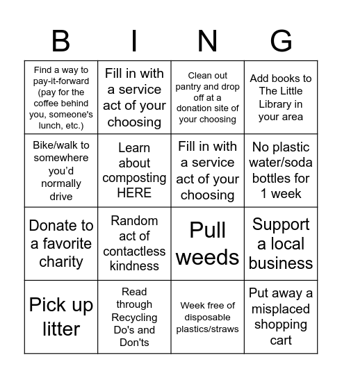 Global Service Month BINGO Card