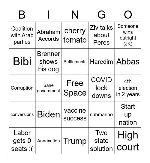 Election Bingo Card