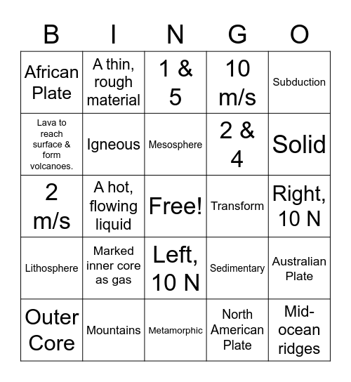 DLA #3 Review, 6th Grade Science Bingo Card