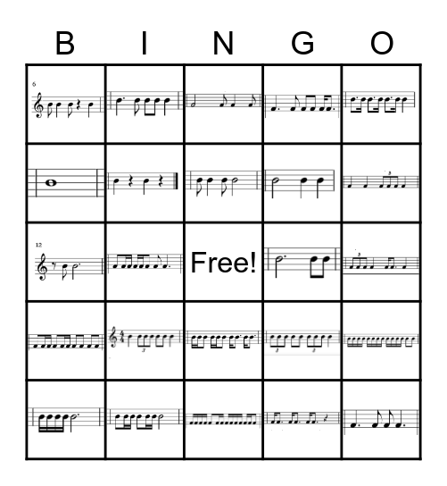 Rhythm Bingo #2 Bingo Card