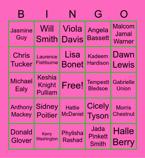 "Silver" Actors/Actresses Bingo Card