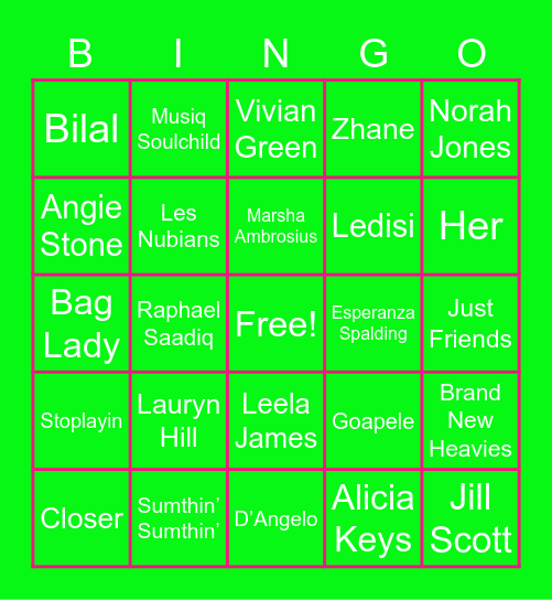 "Silver" NEO SOUL MUSIC Bingo Card