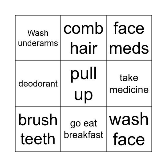 Morning Activities Bingo Card