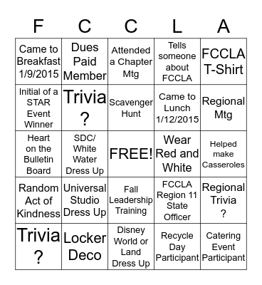 East Newton FCCLA Week  Bingo Card