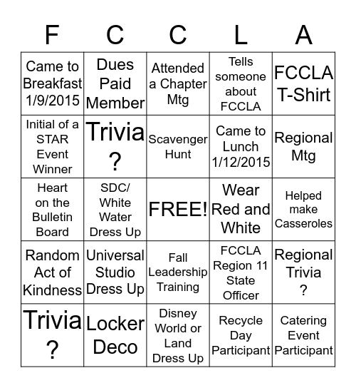 East Newton FCCLA Week  Bingo Card