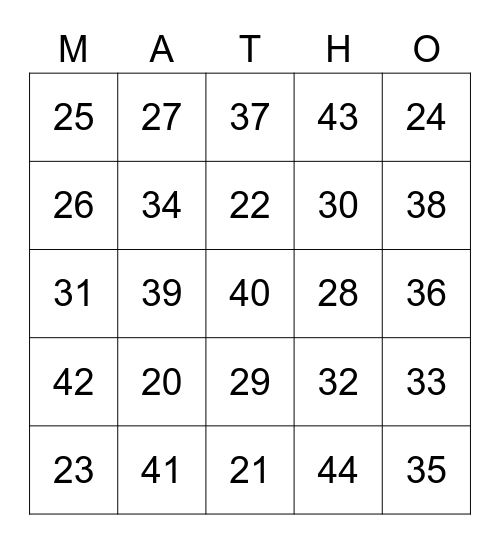 Math-O Bingo Card